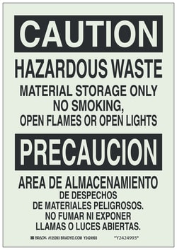Brady&trade;&nbsp;Polyester BradyGlo&trade; Warning Sign: HAZARDOUS WASTE MATERIAL STORAGE ONLY NO SMOKING, OPEN FLAMES OR OPEN LIGHTS