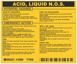 Brady™ Hazardous Material Label: ACID, LIQUID N.O.S.