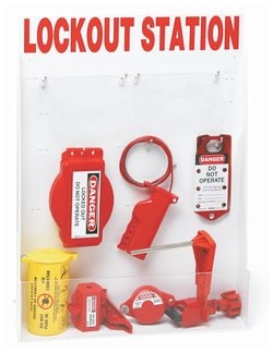 Brady Large Enclosed Lockout Station with Components Red on White | Buy Online | Brady&trade; | Fisher Scientific
