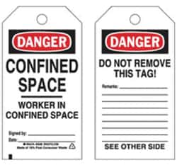 Brady&trade;&nbsp;Polyester Encased Paper Tag: DANGER CONFINED SPACE WORKER IN CONFINED SPACE Signed By: Date: