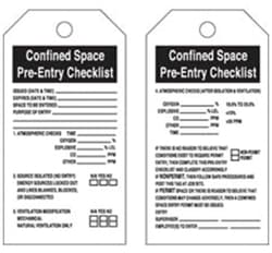 Brady&trade;&nbsp;Paper Cardstock Tag: Confined Space Pre-Entry Checklist