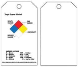 Brady&trade;&nbsp;One-Sided Polyester Tags: TARGET ORGANS AFFECTED HEALTH HAZARD: FIRE HAZARD: REACTIVITY: SPECIFIC HAZARD: HAZARD RATINGS