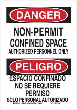 Brady&trade;&nbsp;Signs: DANGER: NON-PERMIT CONFINED SPACE AUTHORIZED PERSONNEL ONLY / PELIGRO CONFINADO NO SE REQUIRE PERMISO SOLO PERSONAL AUTORIZADO