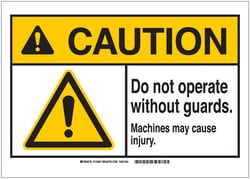 Brady Signs: CAUTION: DO NOT OPERATE WITHOUT GUARDS MACHINES MAY CAUSE INJURY 10 x 14 in. | Buy Online | Brady&trade; | Fisher Scientific