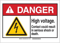 Brady™ ANSI Sign, DANGER: High Voltage. Contact could result in serious shock or death