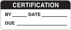 Brady™ Write-On Inspection Label, Header: Certification, Legend: By, Date, Due