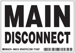 Brady™ Machine and Equipment Label, Legend: MAIN DISCONNECT