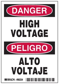 Brady&trade;&nbsp;Machine/Equipment Label, Header: DANGER/PELIGRO, Legend: HIGH VOLTAGE/ALTO VOLTAJE