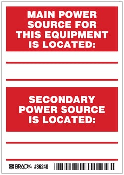 Brady™ Machine/Equipment Label, Header: No Header, Legend: MAIN POWER SOURCE………IS LOCATED: S
