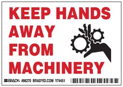 Brady™ Machine and Equipment Label, Legend: KEEP HANDS AWAY FROM MACHINERY