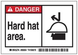 Brady™ Machine/Equipment Label, Header: DANGER, Legend: Hard hat area