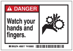 Brady™ Machine/Equipment Label, Header: DANGER, Legend: WATCH YOUR HANDS AND FINGERS