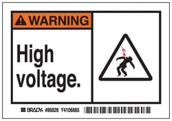 Brady™ Machine/Equipment Label, Header: WARNING, Legend: High voltage