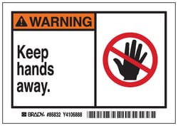 Brady™ Machine/Equipment Label, Header: WARNING, Legend: Keep hands away
