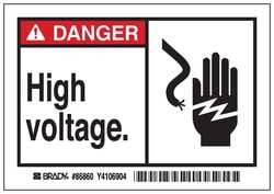 Brady™ Machine/Equipment Label, Header: DANGER, Legend: HIGH VOLTAGE