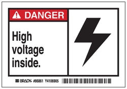 Brady™ Machine/Equipment Label, Header: DANGER, Legend: HIGH VOLTAGE INSIDE