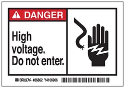 Brady™ Machine/Equipment Label, Header: DANGER, Legend: High voltage Do not enter