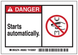 Brady™ Machine/Equipment Label, Header: DANGER, Legend: Starts automatically