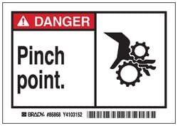 Brady™ Machine/Equipment Label, Header: DANGER, Legend: PINCH POINT