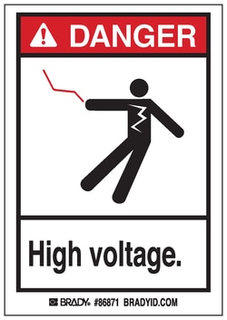 Brady™ Machine/Equipment Label, Header: DANGER, Legend: High voltage