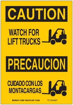 Brady&trade;&nbsp;Signs: CAUTION/PRECAUCION: WATCH FOR LIFT TRUCKS/MIRE LA SALIDA DE LOS CAMIONES