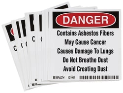 Brady™ Hazardous Material Label, Legend: CONTAINS ASBESTOS…...CANCER AND LUNG DISEASE HAZARD