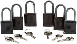 Brady Keyed Different Aluminum Padlocks with 1.5 in Shackle, Black