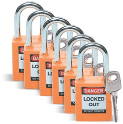 Brady&trade;&nbsp;Keyed Different Safety Padlocks with 1.5 in. Shackle, Orange