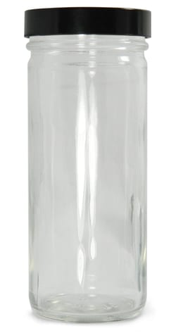 Qorpak™ Clear Straight Sided Round Bottles with Black Phenolic Pulp/Vinyl Cap