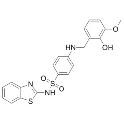 Medchemexpress LLC&nbsp;N-(1,3-benzothiazol-2-yl)-4-[(2-hydroxy-3-methoxyphenyl)methylamino]benzenesulfonamide | 1532593-30-8 | 98.1% | 441.52 g/mol | C21H19N3O4S2 | 5MG