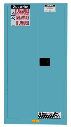 JUSTRITE Drum Storage Cabinets, 55 gal., Self-Close, with Drum Support Blue | Buy Online | JUSTRITE | Fisher Scientific