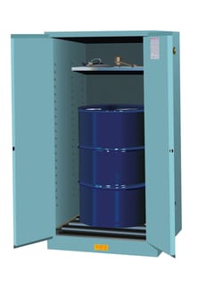 JUSTRITE Drum Storage Cabinets, 55 gal., Self-Close, with Drum Rollers Blue | Buy Online | JUSTRITE | Fisher Scientific