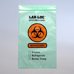 Elkay Plastics Company Bag Specimen Transport  Zip Closure 3 wall Green Tint with Biohazard print and an Outside Pouch for documents 2 mil 6 X 9 1,000 per Case