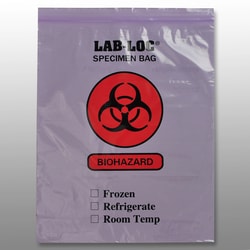 Elkay Plastics Company&nbsp;Bag Specimen Transport Zip Closure 2 wall Purple Tint with Biohazard print 2 mil 6 X 9 1,000 per Case
