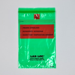 Elkay Plastics Company&nbsp;Bag Specimen Transport 3 wall Green Tint with Removable Biohazard logo and Outside Pouch, Reclosable Closure 1.75 mil 6 x 9 1,000 per Case