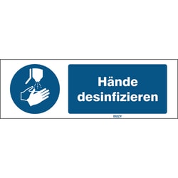 Brady ISO Safety Sign - Disinfect Your Hands, German 150 x 50 mm | Buy Online | Brady&trade; | Fisher Scientific