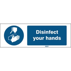 Brady ISO Safety Sign - Disinfect Your Hands, English 450 x 150 mm | Buy Online | Brady&trade; | Fisher Scientific
