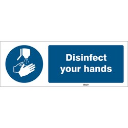 Brady ISO Safety Sign - Disinfect Your Hands, English 297 x 105 mm | Buy Online | Brady&trade; | Fisher Scientific