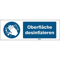 Brady ISO Safety Sign - Disinfect Surface, German 600 x 200 mm | Buy Online | Brady&trade; | Fisher Scientific