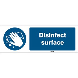 Brady ISO Safety Sign - Disinfect Surface, English 297 x 105 mm | Buy Online | Brady&trade; | Fisher Scientific