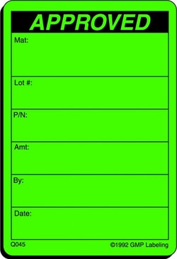 Gmp Labeling Inc Approved Quality Control Label - 2x3, Quantity: Each of