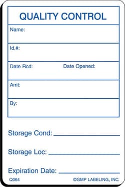 Gmp Labeling Inc Quality Control Quality Control Label - 2x3, Quantity: