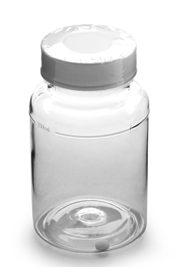 Hach Company&nbsp;Sterile 120 mL polystyrene sample bottles, 100 per pack, shrink-banded; includes sodium thiosulfate for chlorine neutralization, 100 mL fill line, screw cap with leak-proof seal, removable tamper seal, and non-fluorescent material for UV testing.