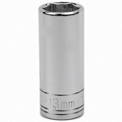 MSC&nbsp;SK Professional tools 8413 Hand Socket, 3/8 in Drive Size, 13 mm Socket Size, 6-Point, Alloy Steel, Chrome Finish