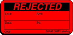 Gmp Labeling Inc Rejected Label - 2x1, Quantity: Each of 1