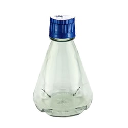 Chemglass Life Sciences&nbsp;Chemglass Erlenmeyer Flask, 1,000 mL, Polycarbonate, Sterile, Blue Duo Cap