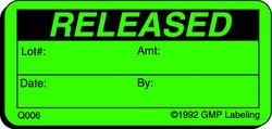 Gmp Labeling Inc Released Quality Control Label - 2x1, Quantity: Each of