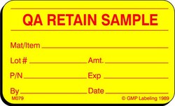 Gmp Labeling Inc QA Retain Sample Material Label - 2.5 x 1.5, Quantity: