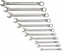 MSC&nbsp;Proto J1200HM11T5 11 Pc, 7 - 19mm, 12-Point Metric Combination Wrench Set Full Polish Chrome Finish, 15° Head