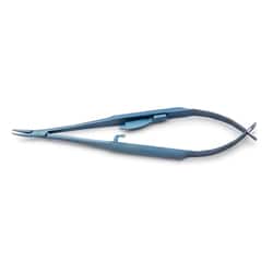 World Precision Instrument Barraquer Needle Holder with lock, 11.5cm, 9mm Curved Tips, Titanium